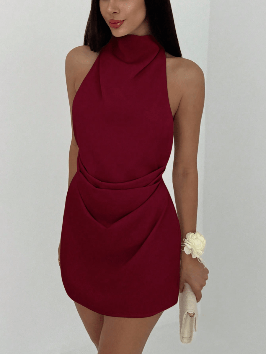 Cannes Draped Dress – Halter Mini with Open Back
