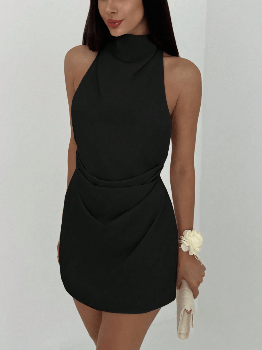 Cannes Draped Dress – Halter Mini with Open Back