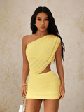 Mykonos Cutout Dress – One-Shoulder Gathered Mini Dress