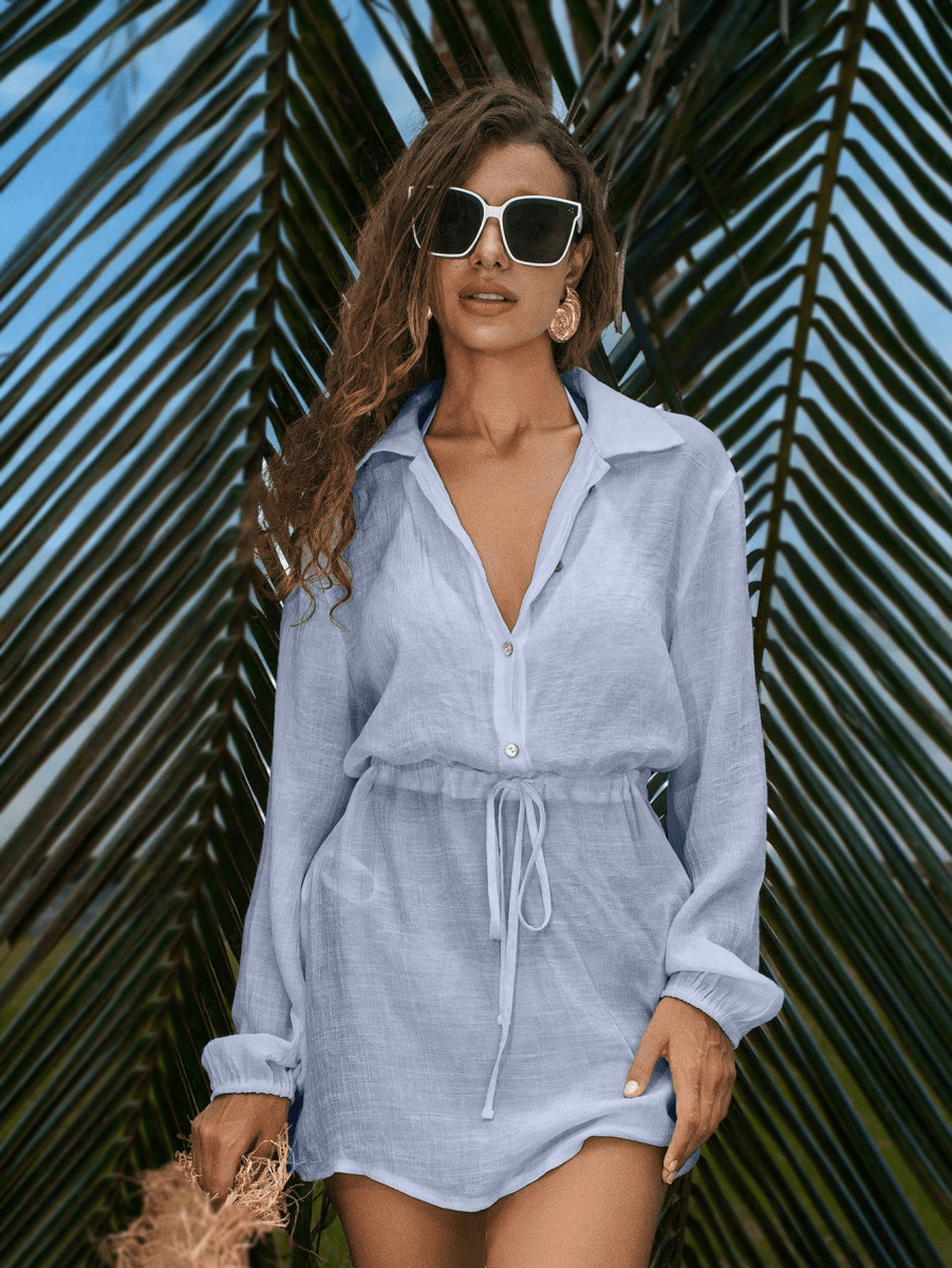 Palmera Dress – Short Shirt Dress with Drawstring Waist