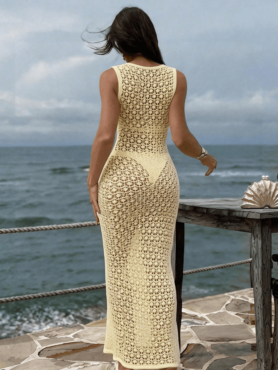 Riviera Dress – Long, Openwork Dress with a V-Neckline and Front Bow
