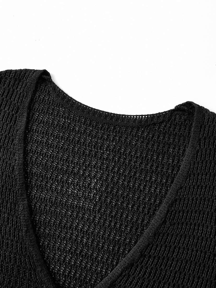 Soleil Dress – Knit Mini Dress with a Deep V-Neckline and Gold Accents