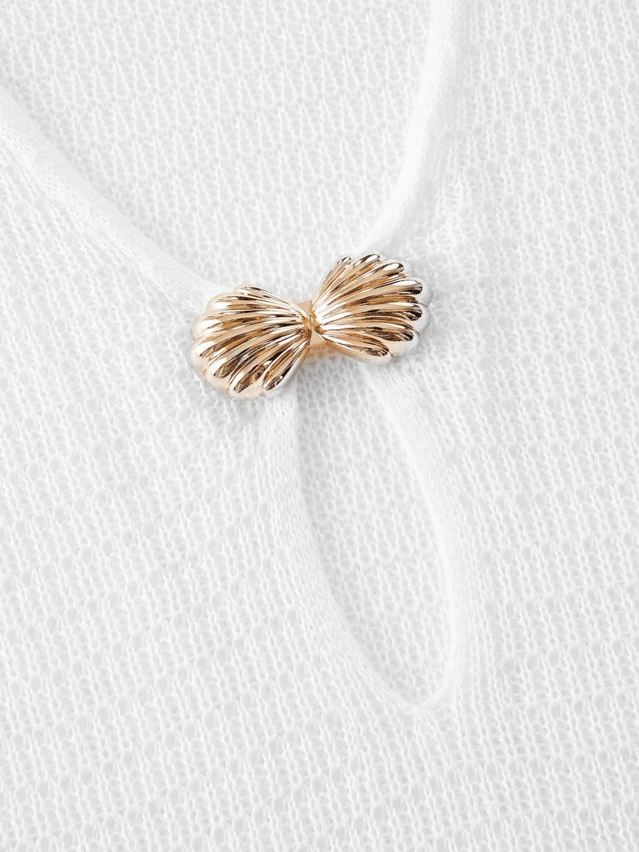 Soleil Dress – Knit Mini Dress with a Deep V-Neckline and Gold Accents