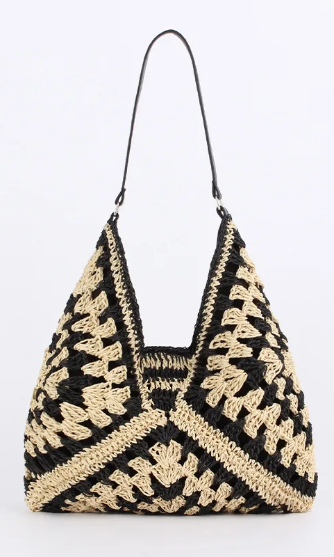 Black and White Woven Tote Bag