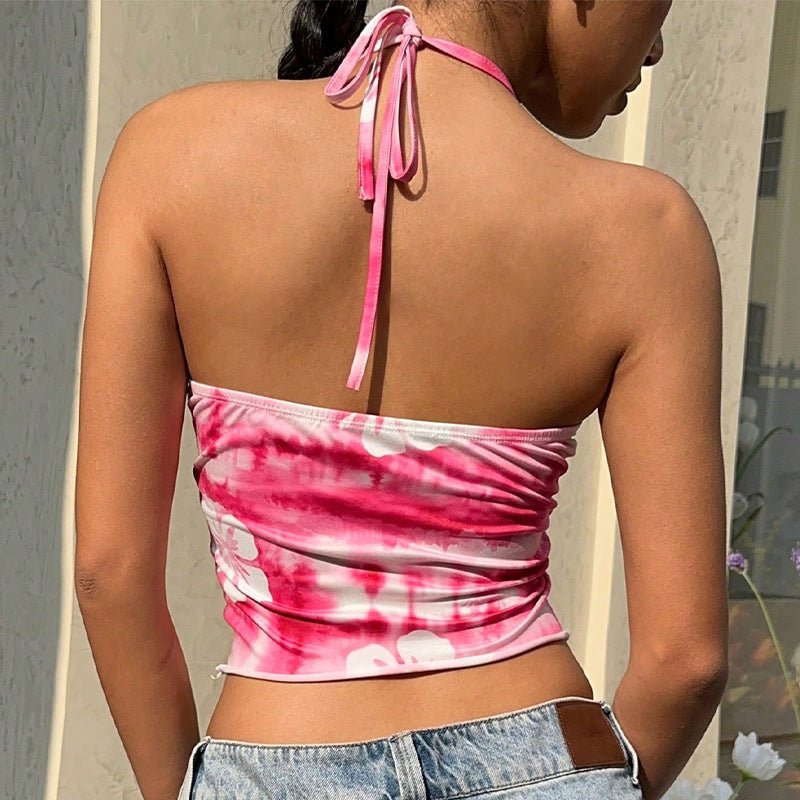 wind neck sling top tie-dye small vest tube top