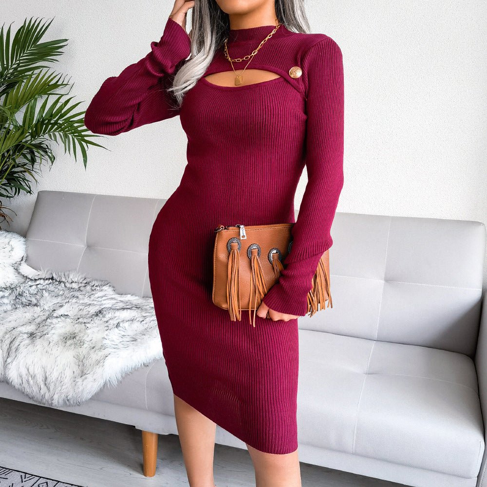 The Street Edge | Solid Color Hooded Long-Sleeve Midi Dress