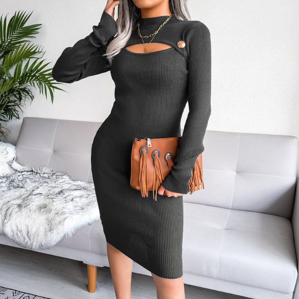 The Street Edge | Solid Color Hooded Long-Sleeve Midi Dress