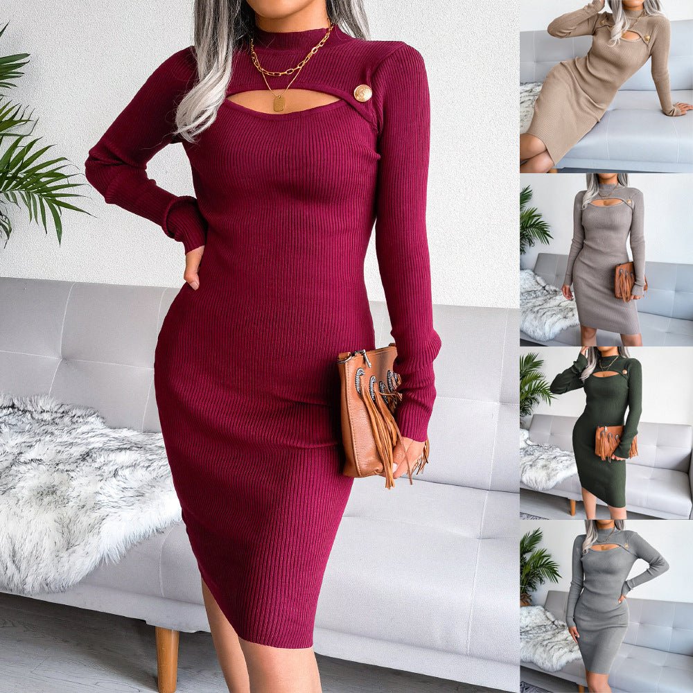 The Street Edge | Solid Color Hooded Long-Sleeve Midi Dress