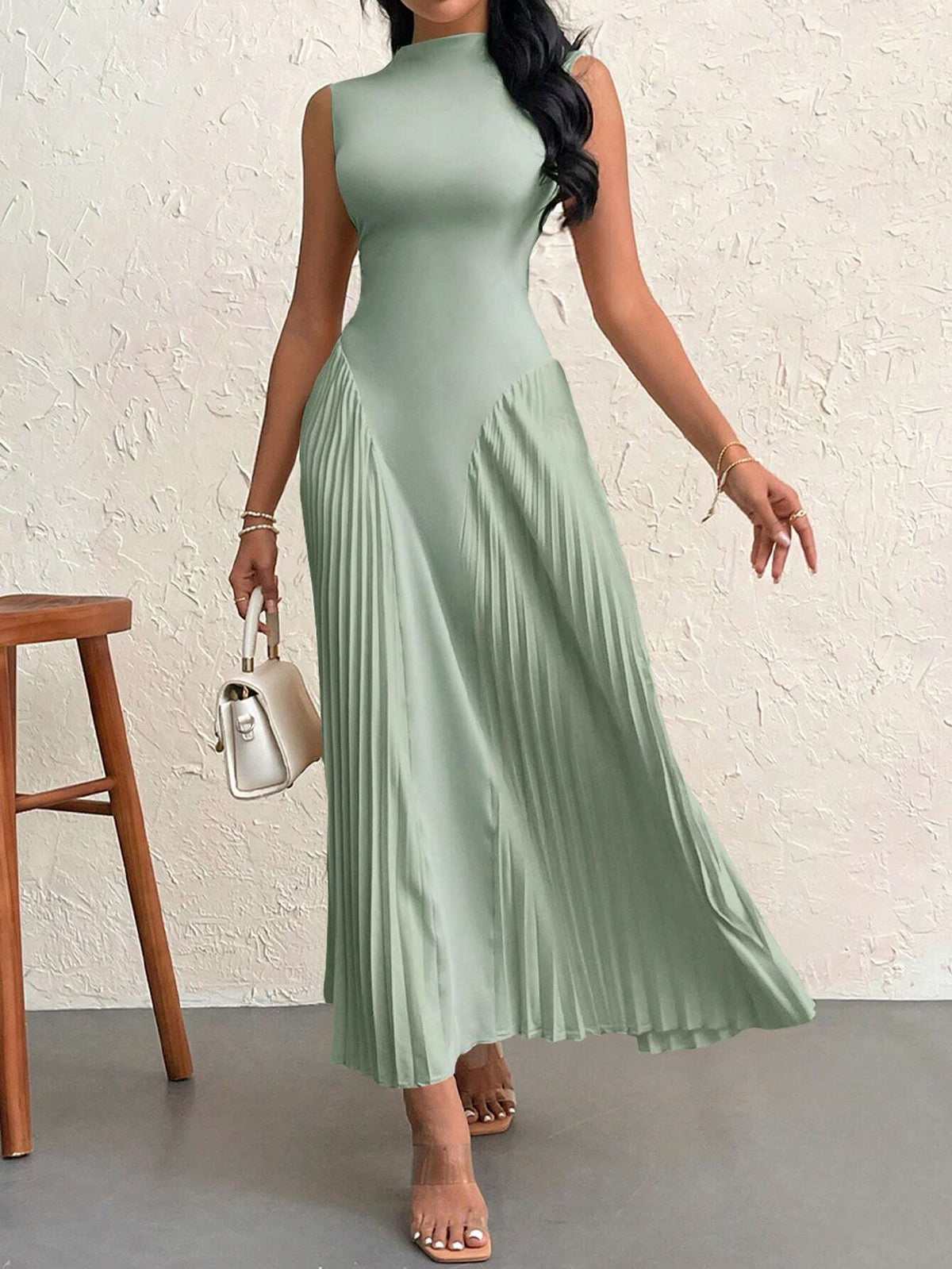 Women Elegant Pleated Tight-Fitting A-Line Dress