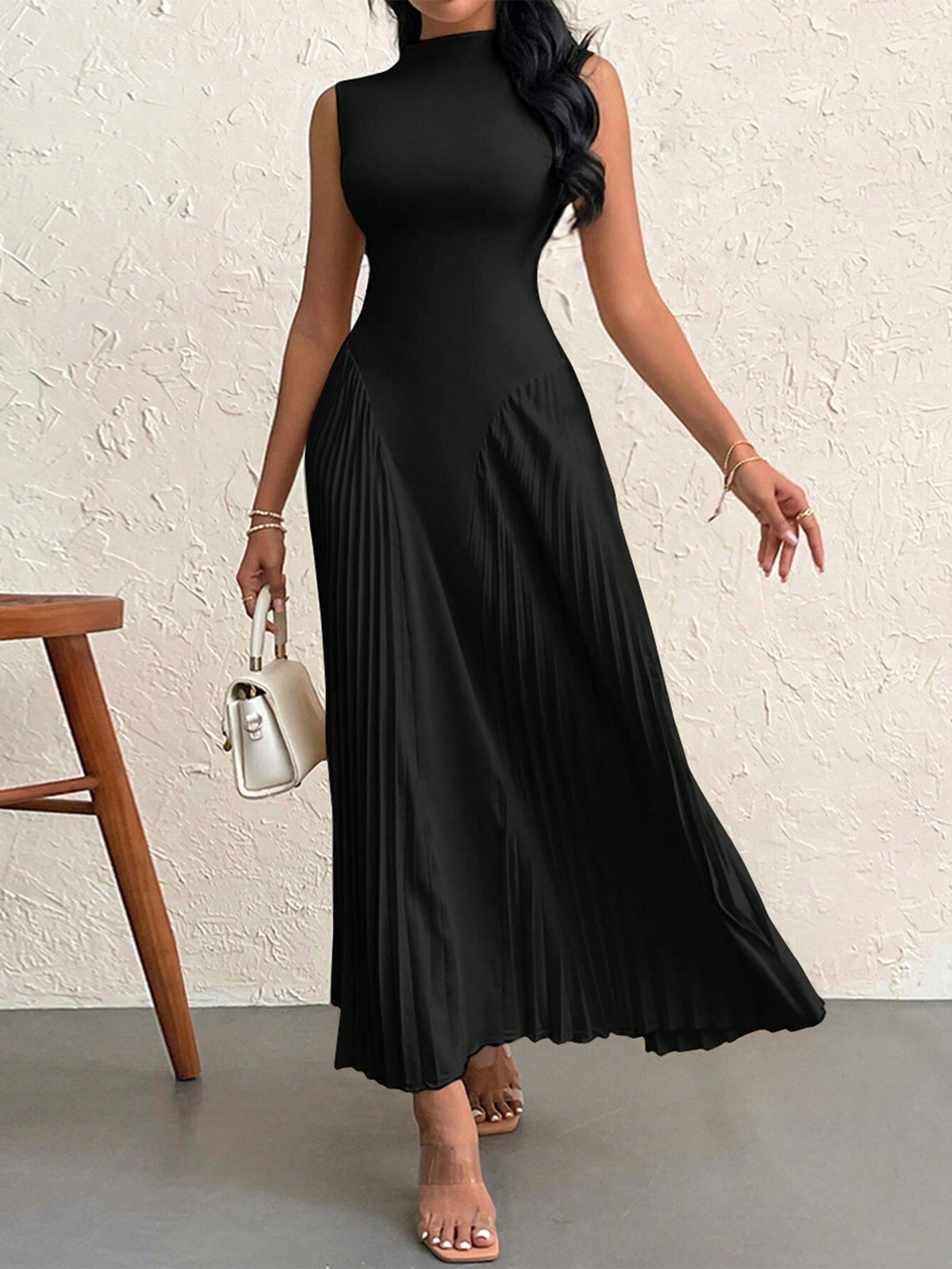 Women Elegant Pleated Tight-Fitting A-Line Dress