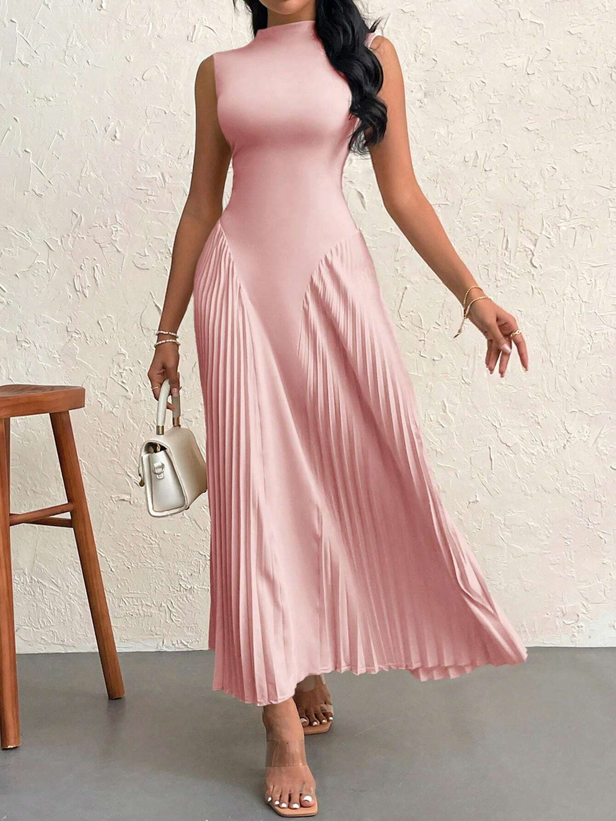 Women Elegant Pleated Tight-Fitting A-Line Dress