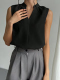 Women's Chic & Elegant Office Wear V-Neck Blouse With Simple Design And Feminine Details,Sleeveless Tops