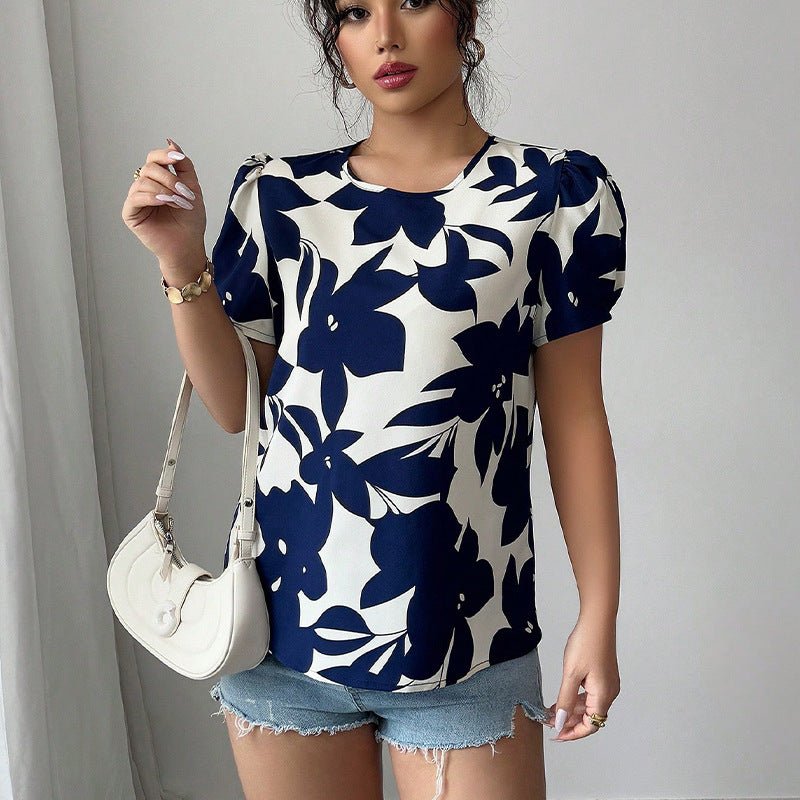 women's clothing 2025 summer new holiday style an and n shirts floral pullover shirts short-sleeved tops for women