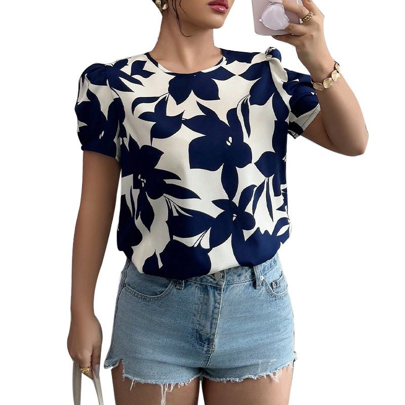 women's clothing 2025 summer new holiday style an and n shirts floral pullover shirts short-sleeved tops for women