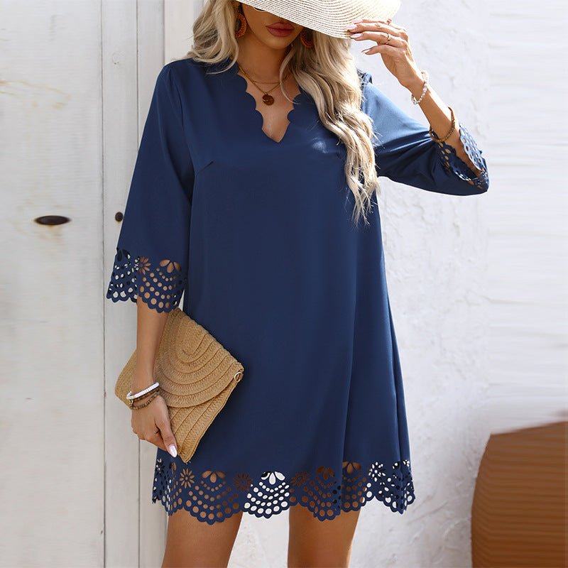 The Lace Petal | Women's Lace Collar Petal Sleeve A-Line Midi Dress