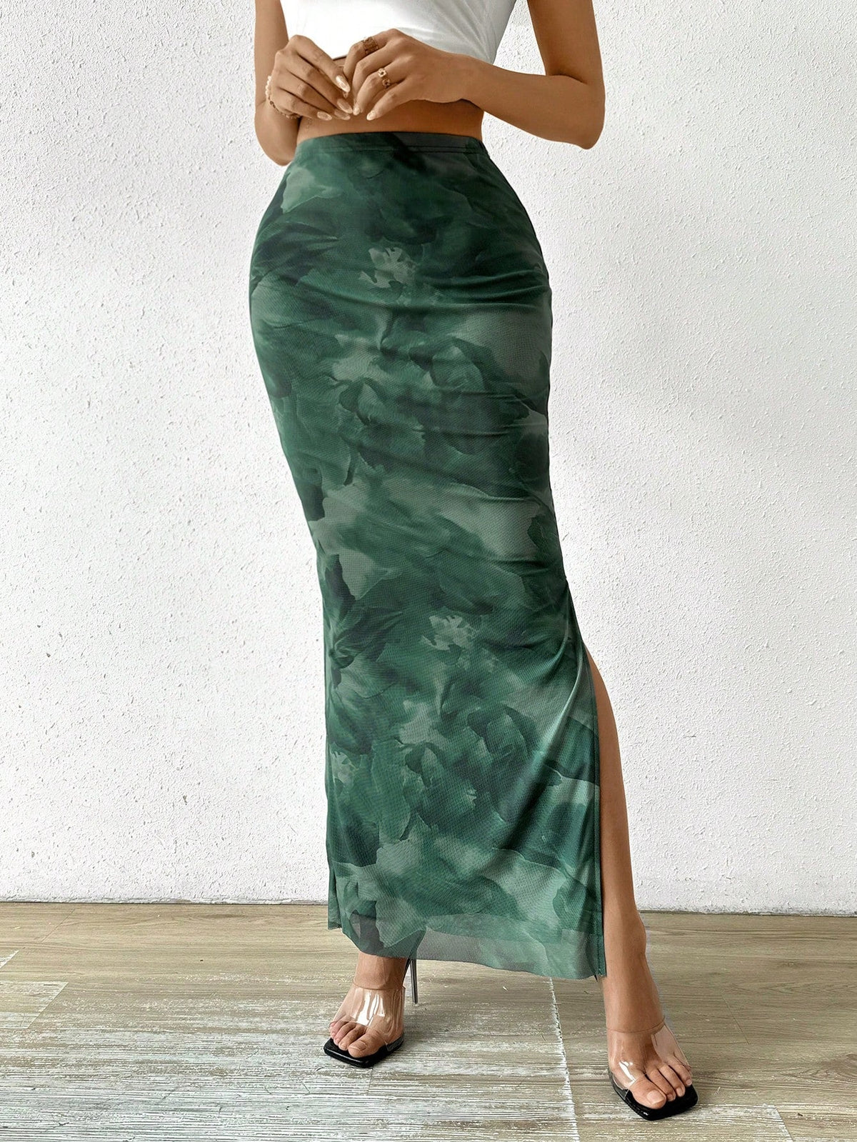 Women's Floral Printed Side Slit Skirt Maxi Women Outfit
