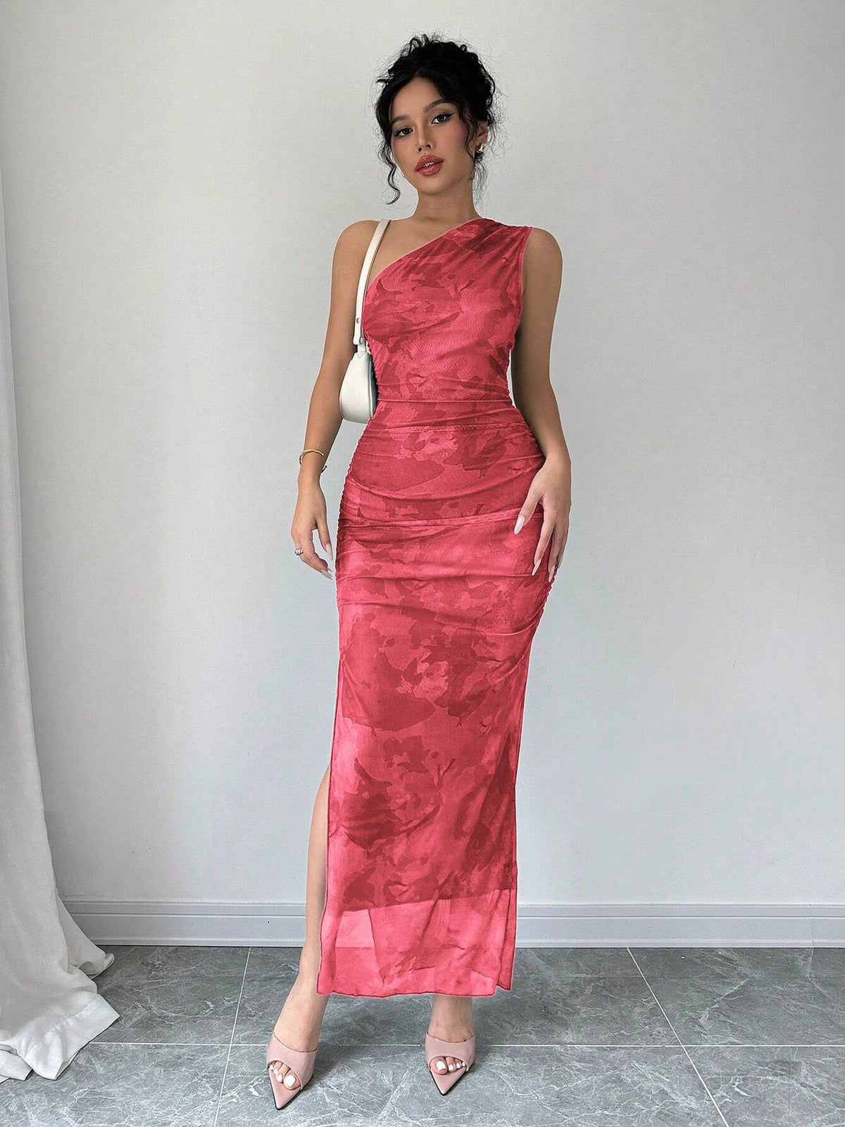 Women's Luxury Evening Dress, Tie Dye Print Asymmetrical Neckline Sleeveless Sxy Dress
