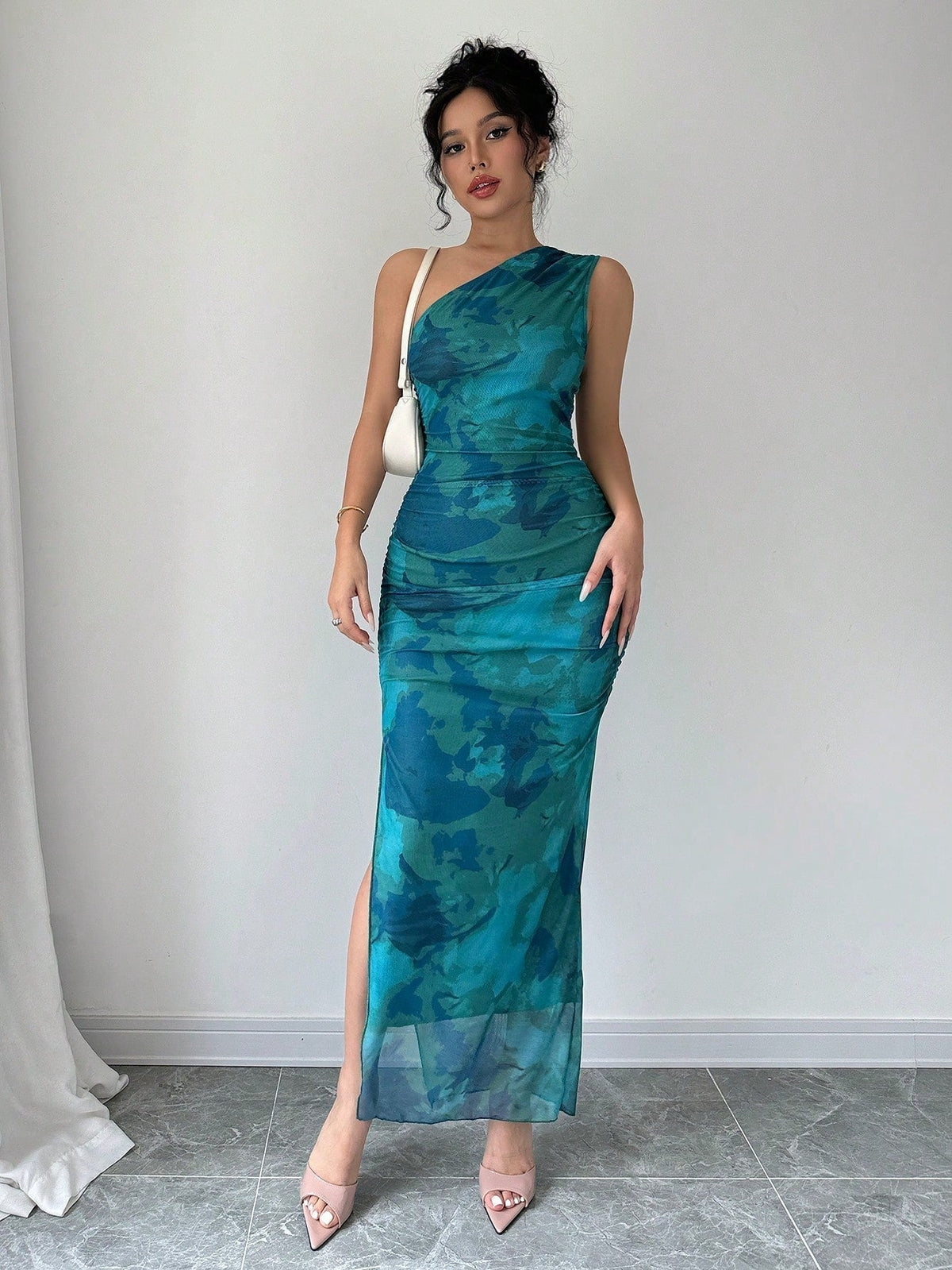 Women's Luxury Evening Dress, Tie Dye Print Asymmetrical Neckline Sleeveless Sxy Dress