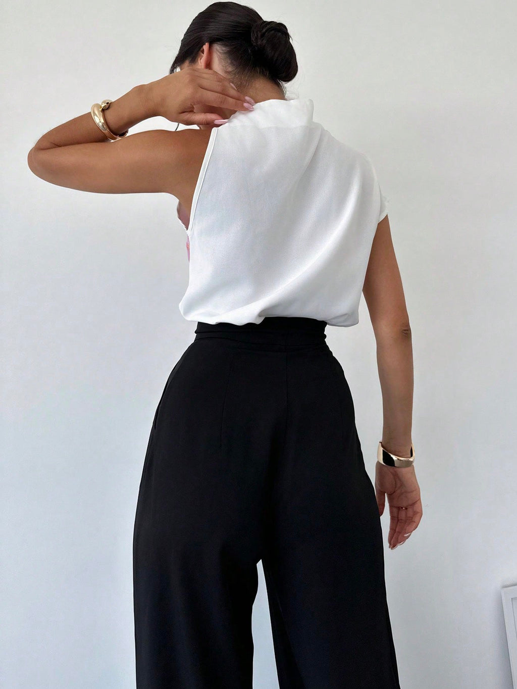 Women's One Shoulder Positioning Print Elegant Resort Shirt,Ladies Elegant Appliques,Button Sleeveless Stand Collar Regular Fit Regular White Batwing Sleeve Top Women Blouses,Spring/Summer,Casual Daily Wear