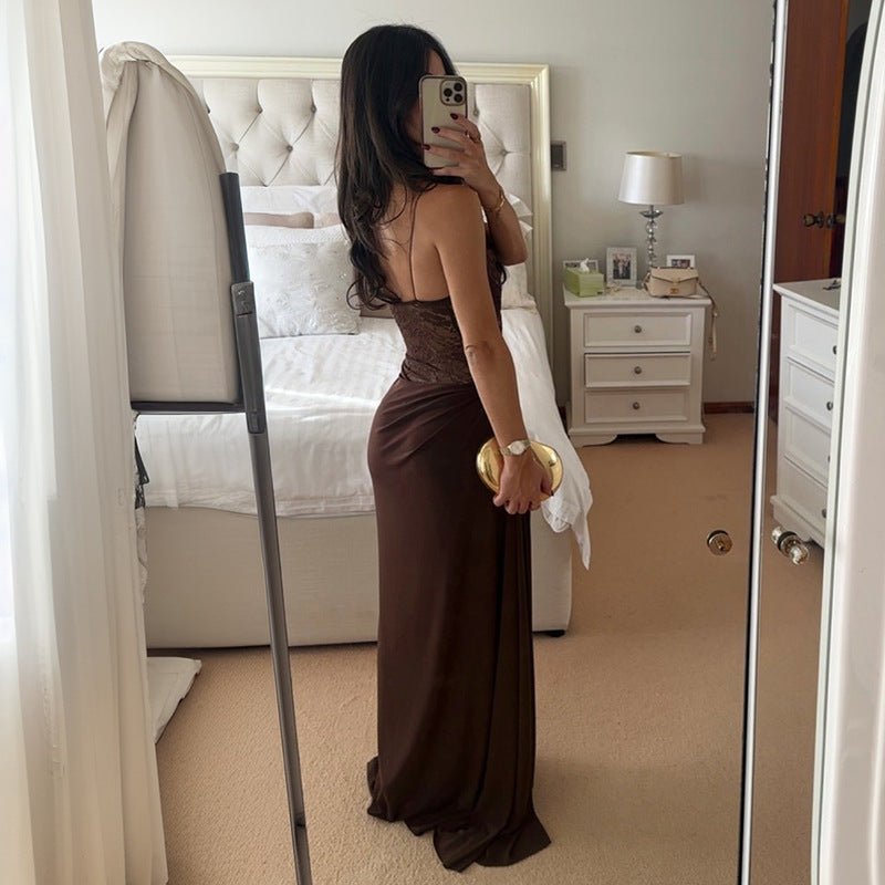 The Sultry Slit | Women's Sexy Lace Side-Slit Suspender Maxi Dress