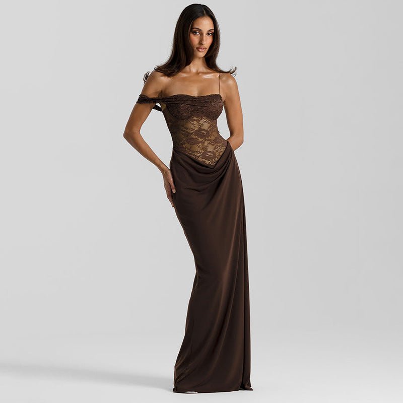 The Sultry Slit | Women's Sexy Lace Side-Slit Suspender Maxi Dress