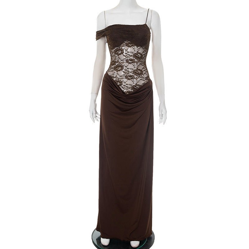The Sultry Slit | Women's Sexy Lace Side-Slit Suspender Maxi Dress
