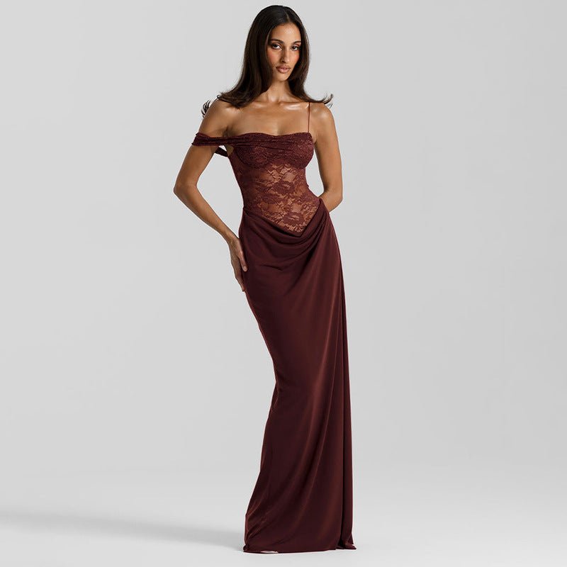 The Sultry Slit | Women's Sexy Lace Side-Slit Suspender Maxi Dress