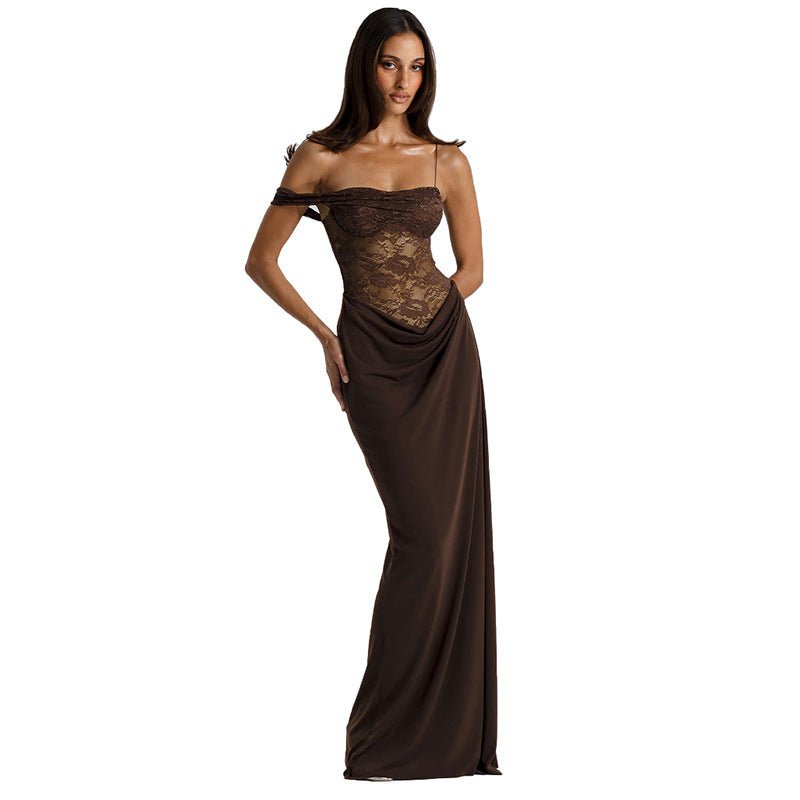 The Sultry Slit | Women's Sexy Lace Side-Slit Suspender Maxi Dress