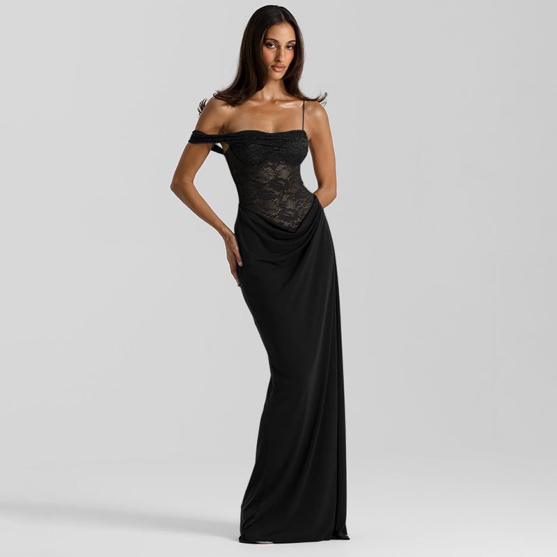 The Sultry Slit | Women's Sexy Lace Side-Slit Suspender Maxi Dress